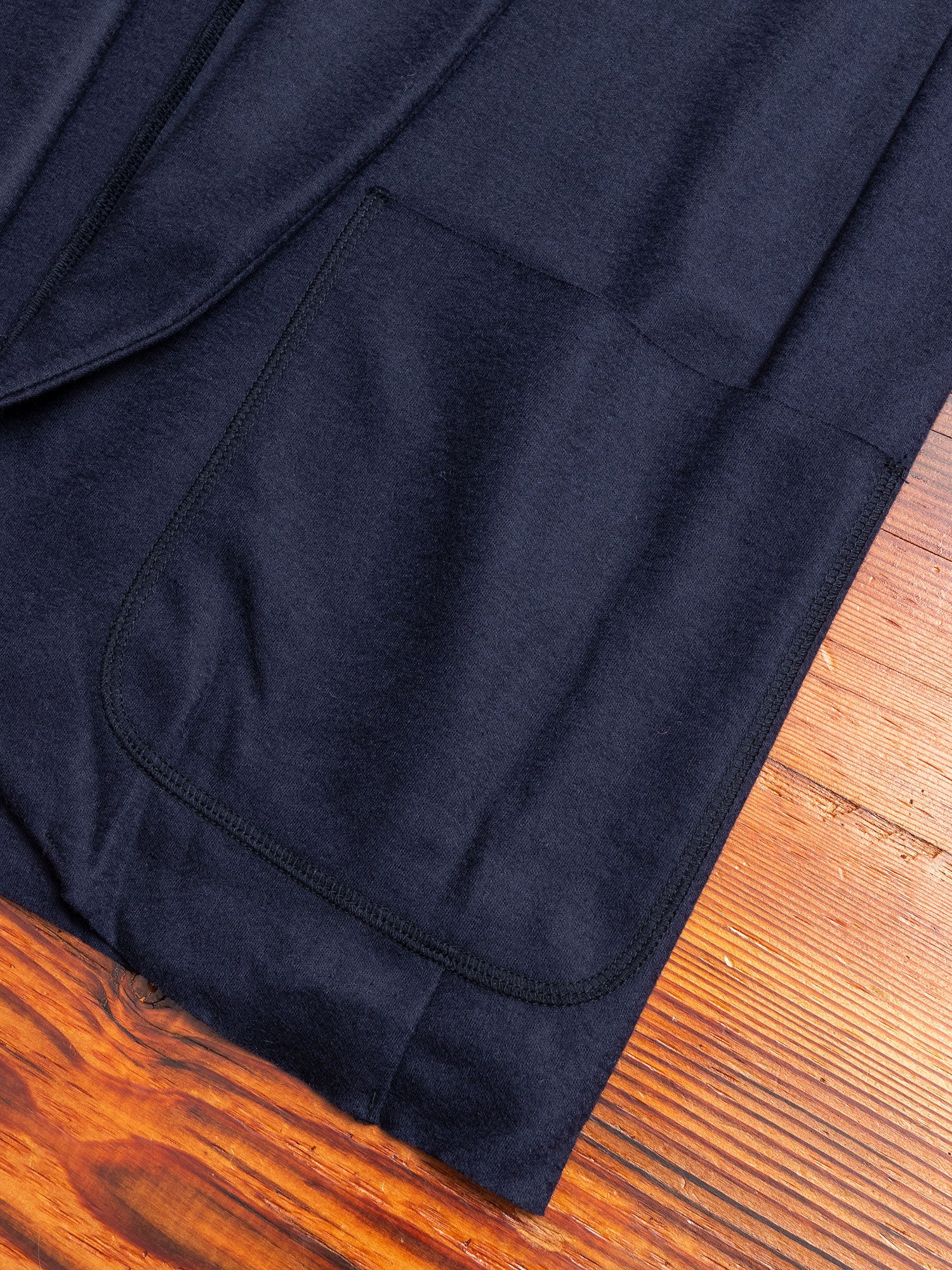 Stole Collar Cardigan in Navy Wool - Image 4