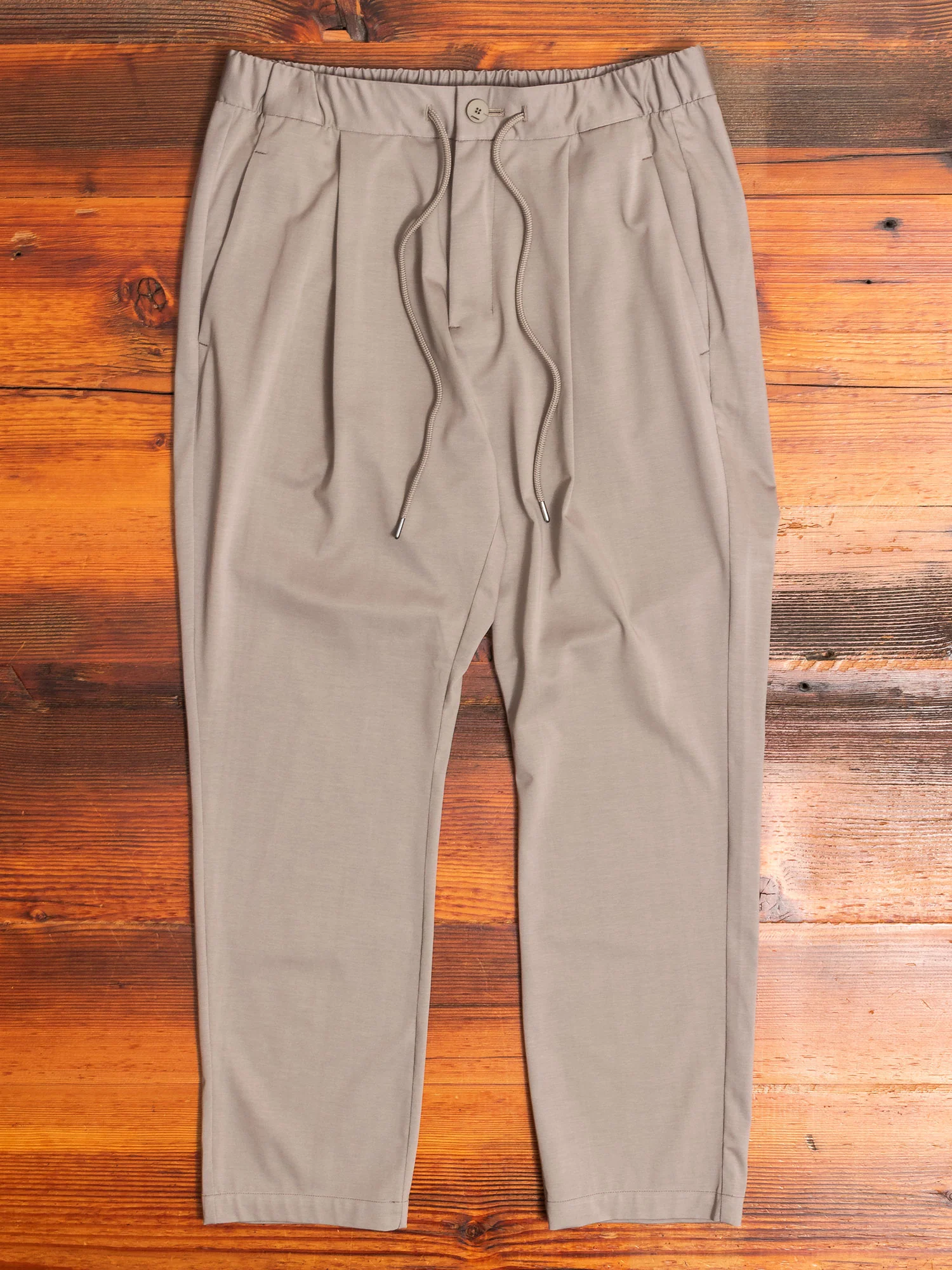 Stretch Pleated Easy Pants in Khaki Grey