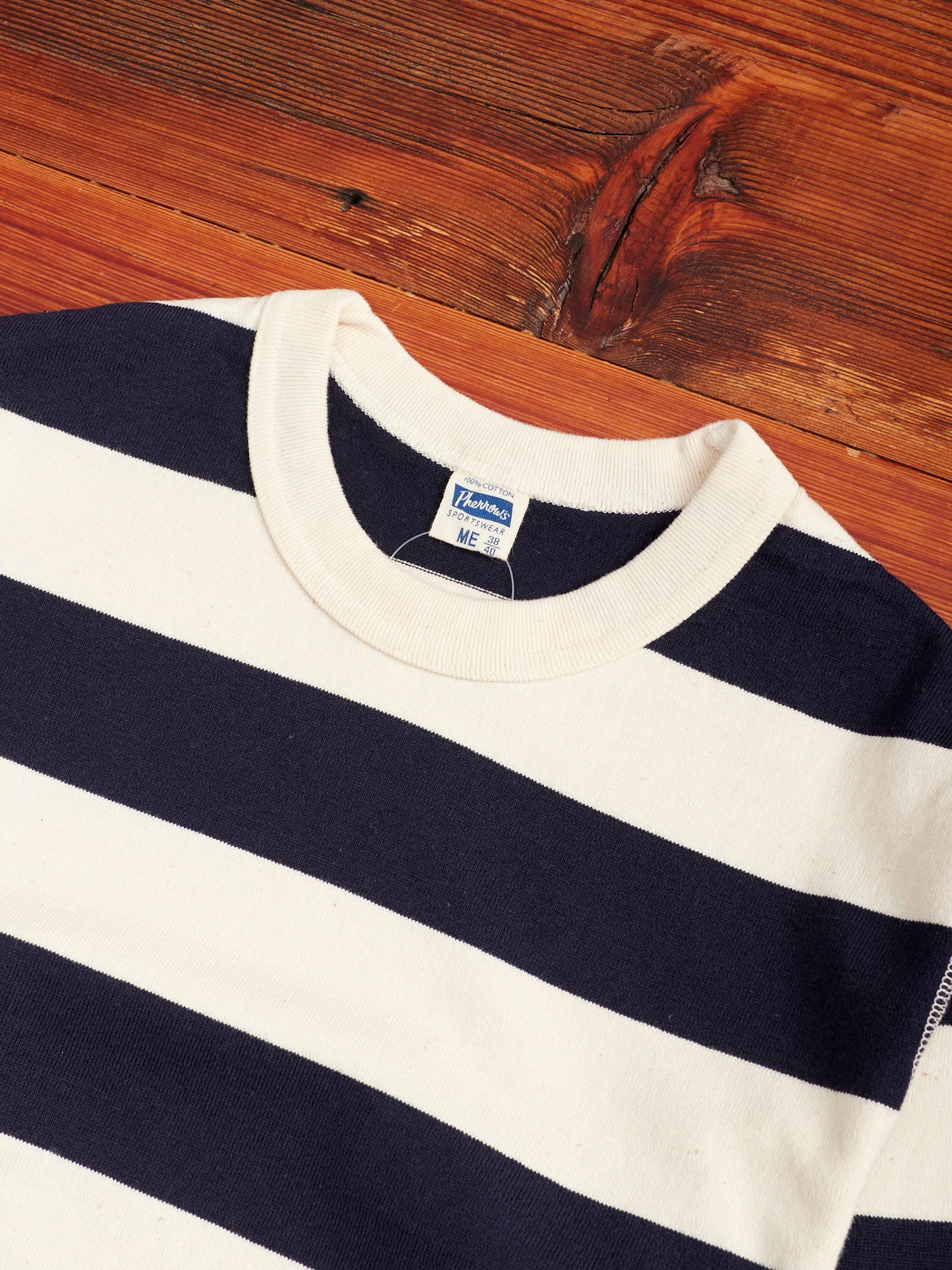 Striped Border Long Sleeve T-Shirt in Navy - Image 3