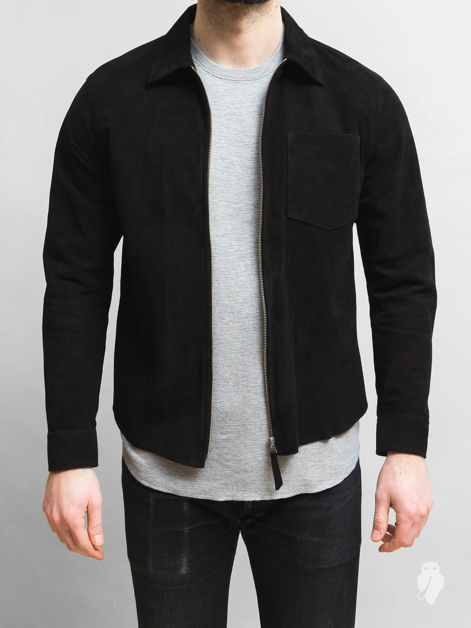 Suede Zip Shirt in Black - Image 2