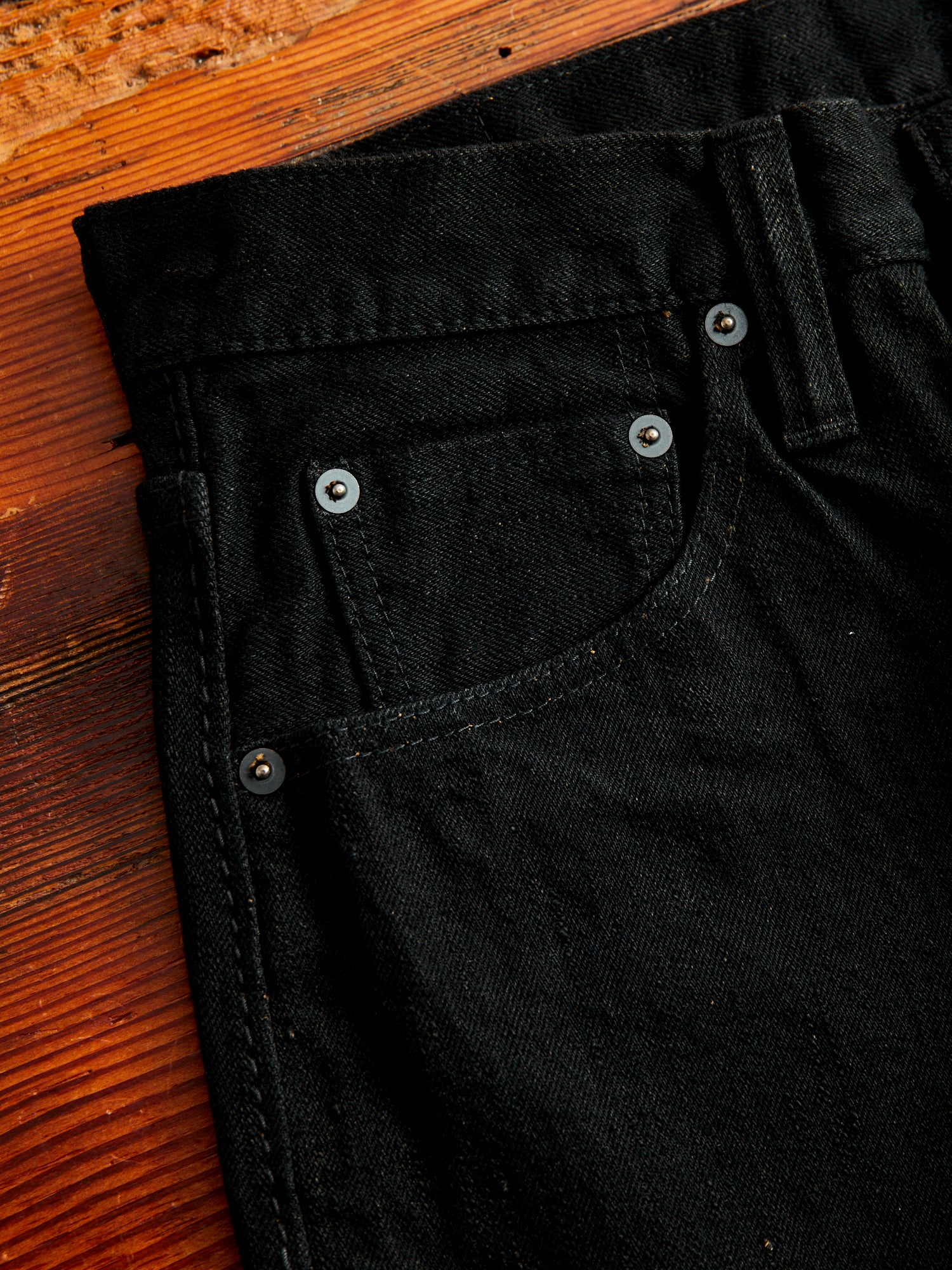 TCD-013-BK "Teacore Black" 14oz Rinsed Black Selvedge Denim - Slim Tapered Fit - Image 5