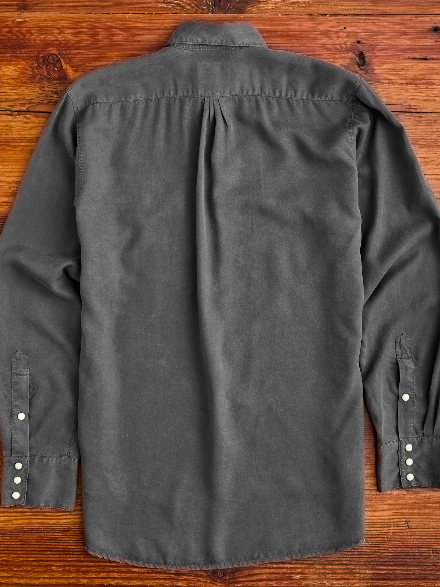 Tencel Gabardine Pearl Snap Shirt in Faded Black - Image 11