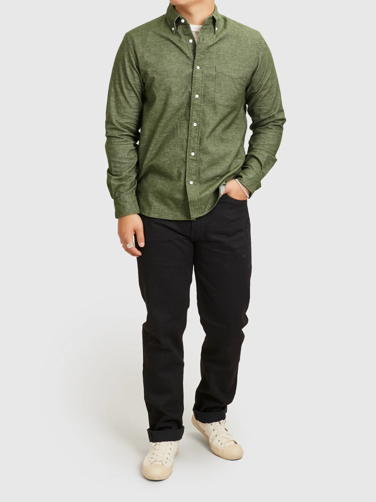 Twill Flannel Button-Down Shirt in Olive - Image 11