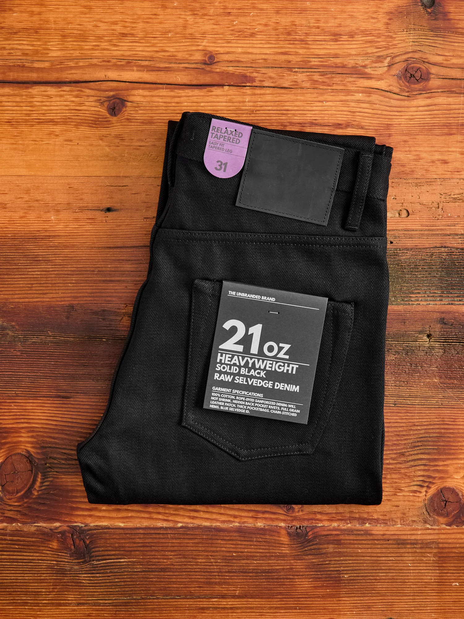 UB642 Heavyweight Solid Black 21oz Selvedge Denim - Relaxed Tapered Fit - Image 2