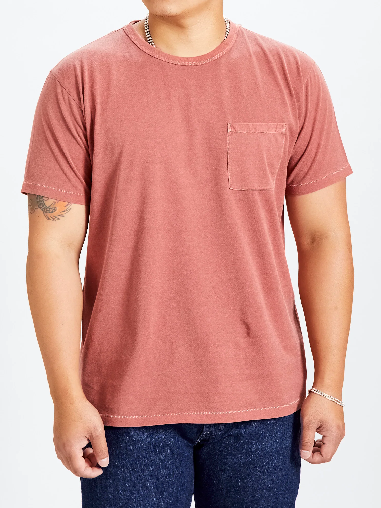 Vintage Knit Pocket T-Shirt in Red - Image 2