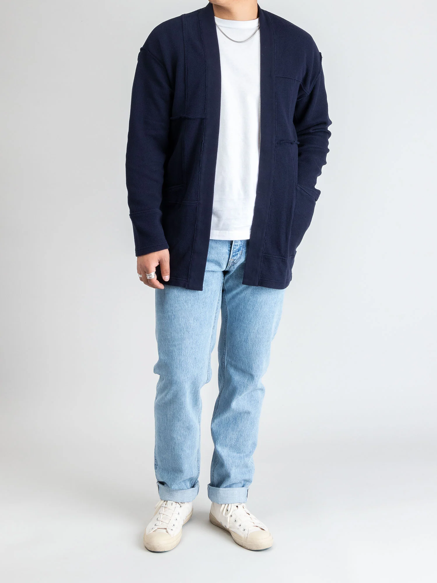 Waffle Cutover Haori Jacket in Navy - Image 8