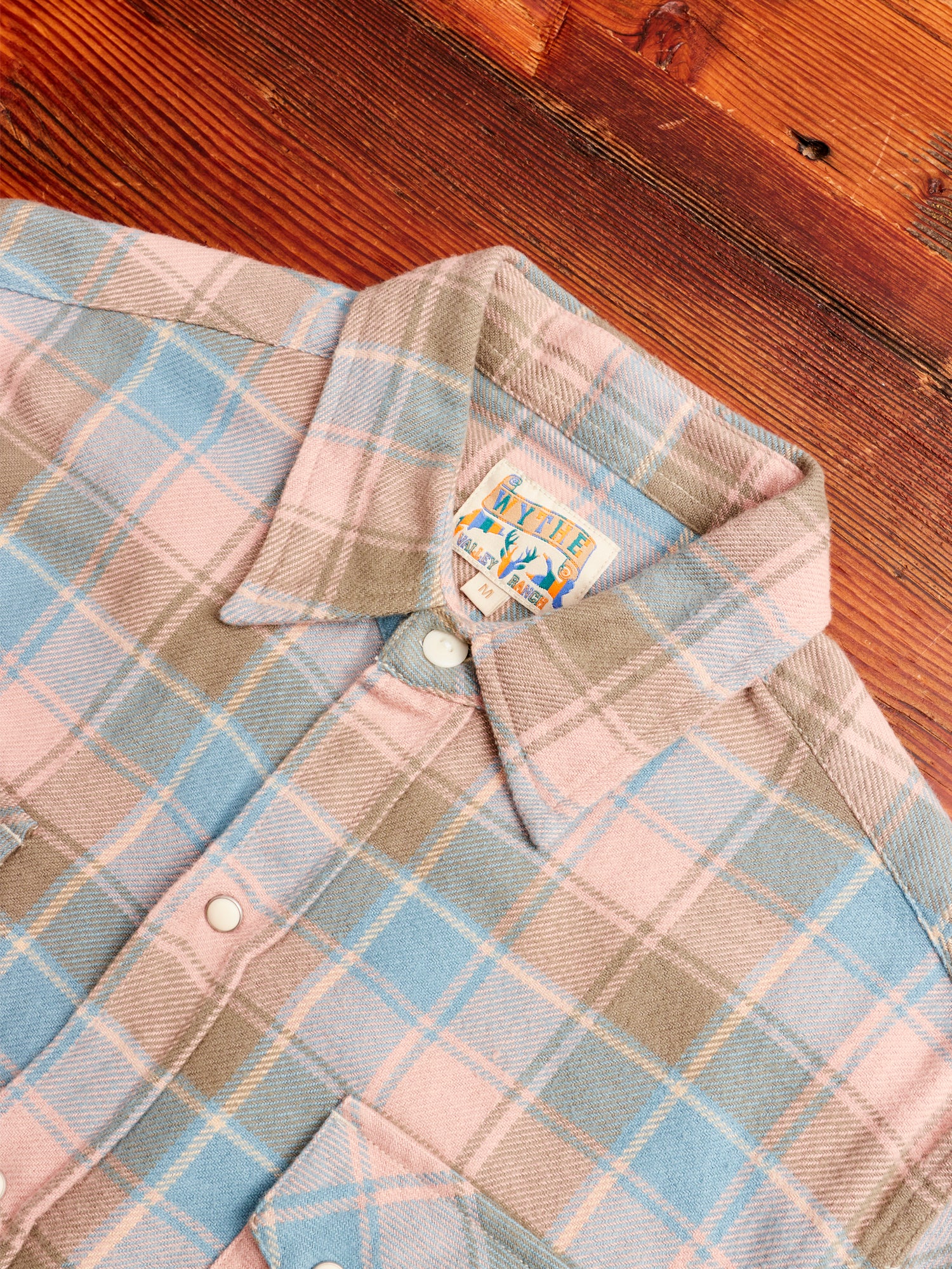 Washed Flannel Pearl Snap Shirt in Trout River - Image 3