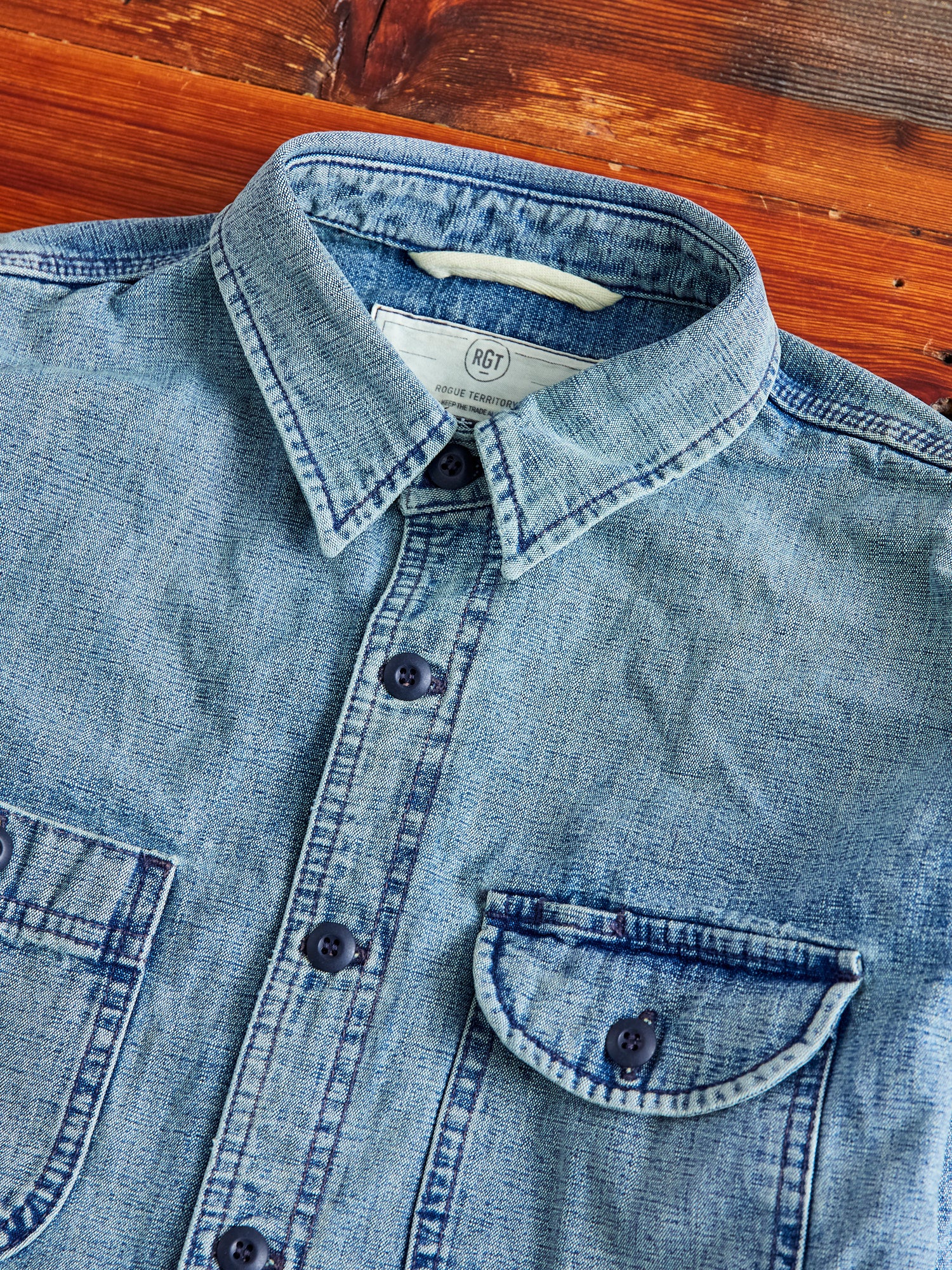 "Washed Out ISC" Work Shirt in Indigo - Image 3
