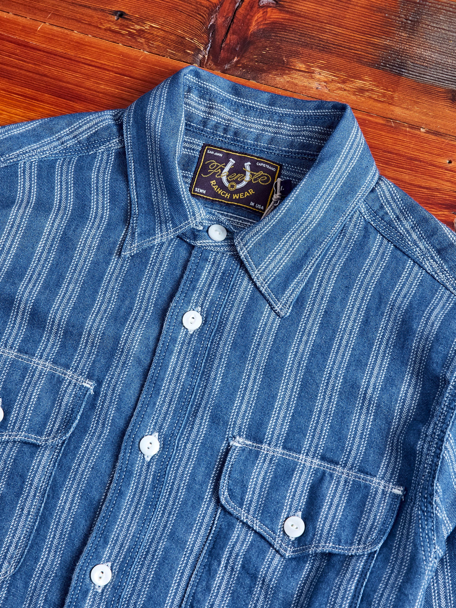 Wells Western Stripe Shirt in Indigo - Image 2