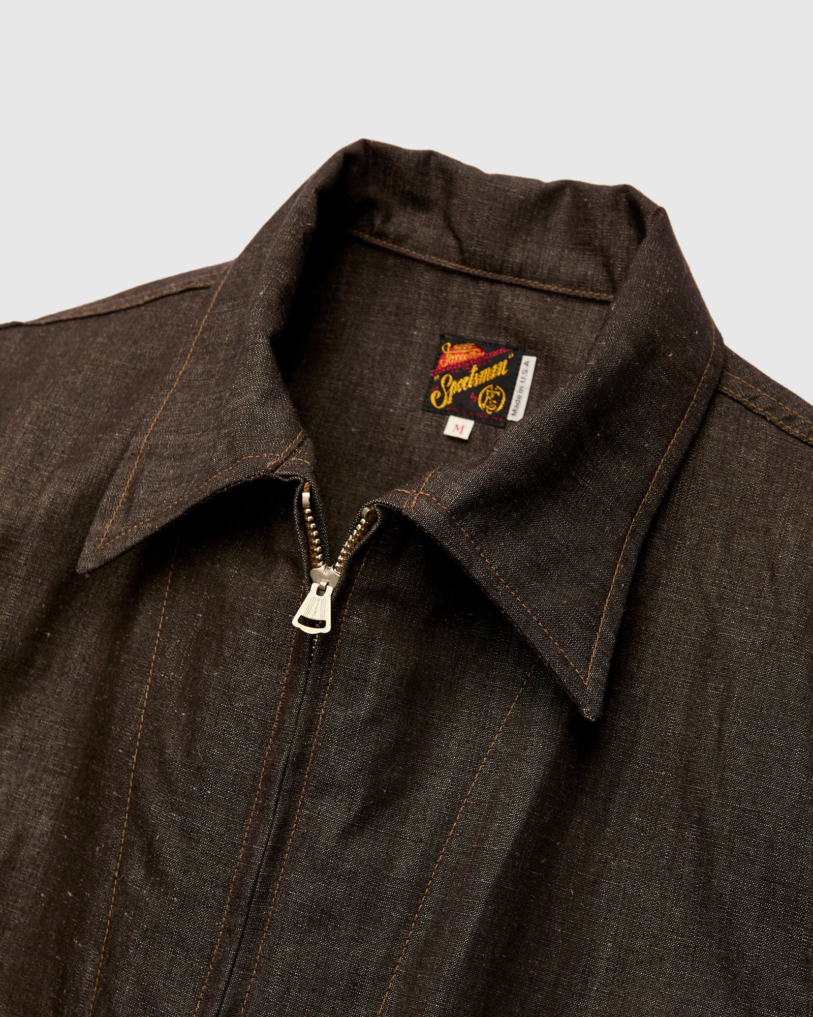 "Wildcat" Zip Jacket in 9oz Cacao Chambray - Image 4