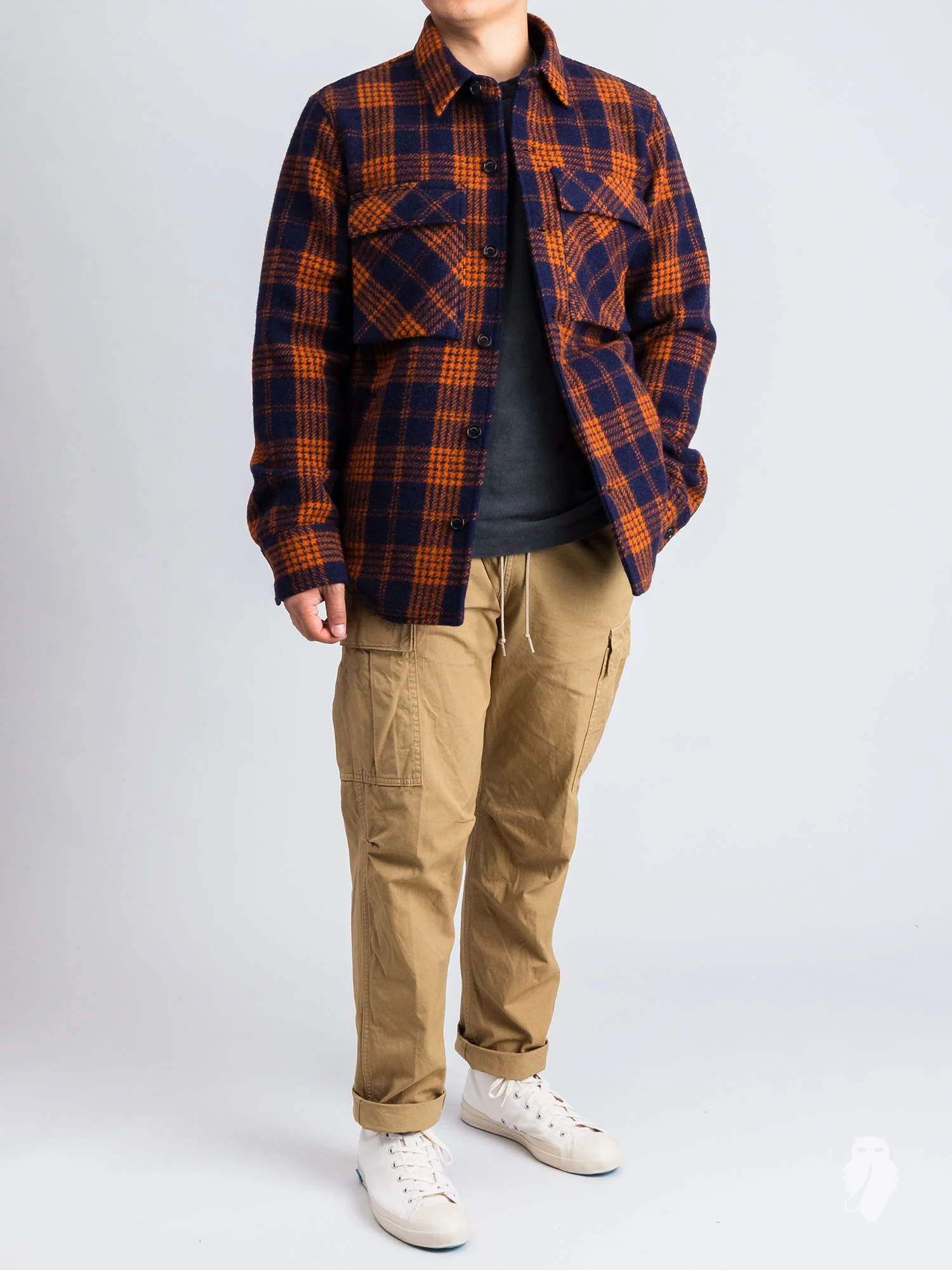 Wool Check Field Jacket in Navy - Image 10