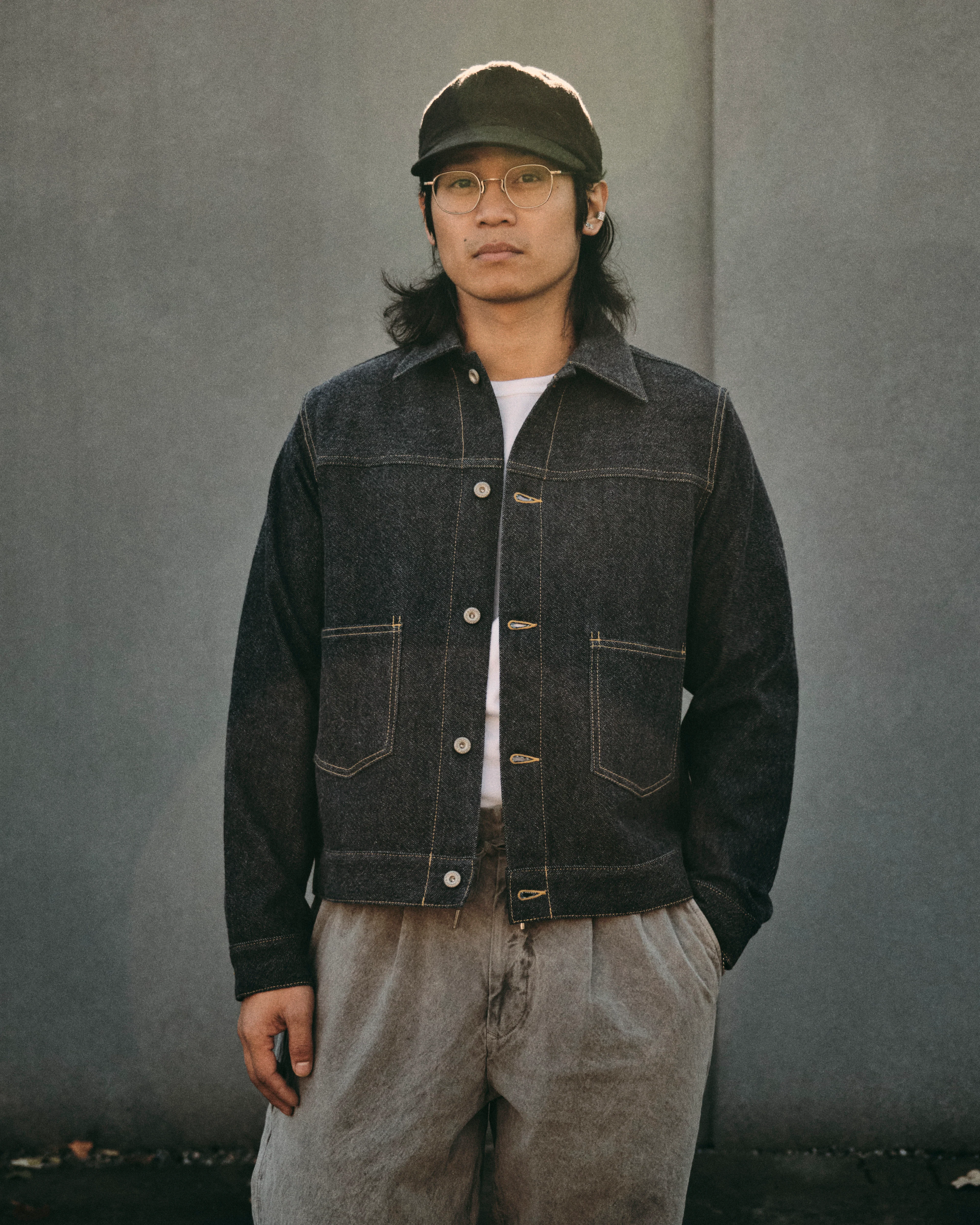 Wool Denim Trucker Jacket in Indigo - Image 2