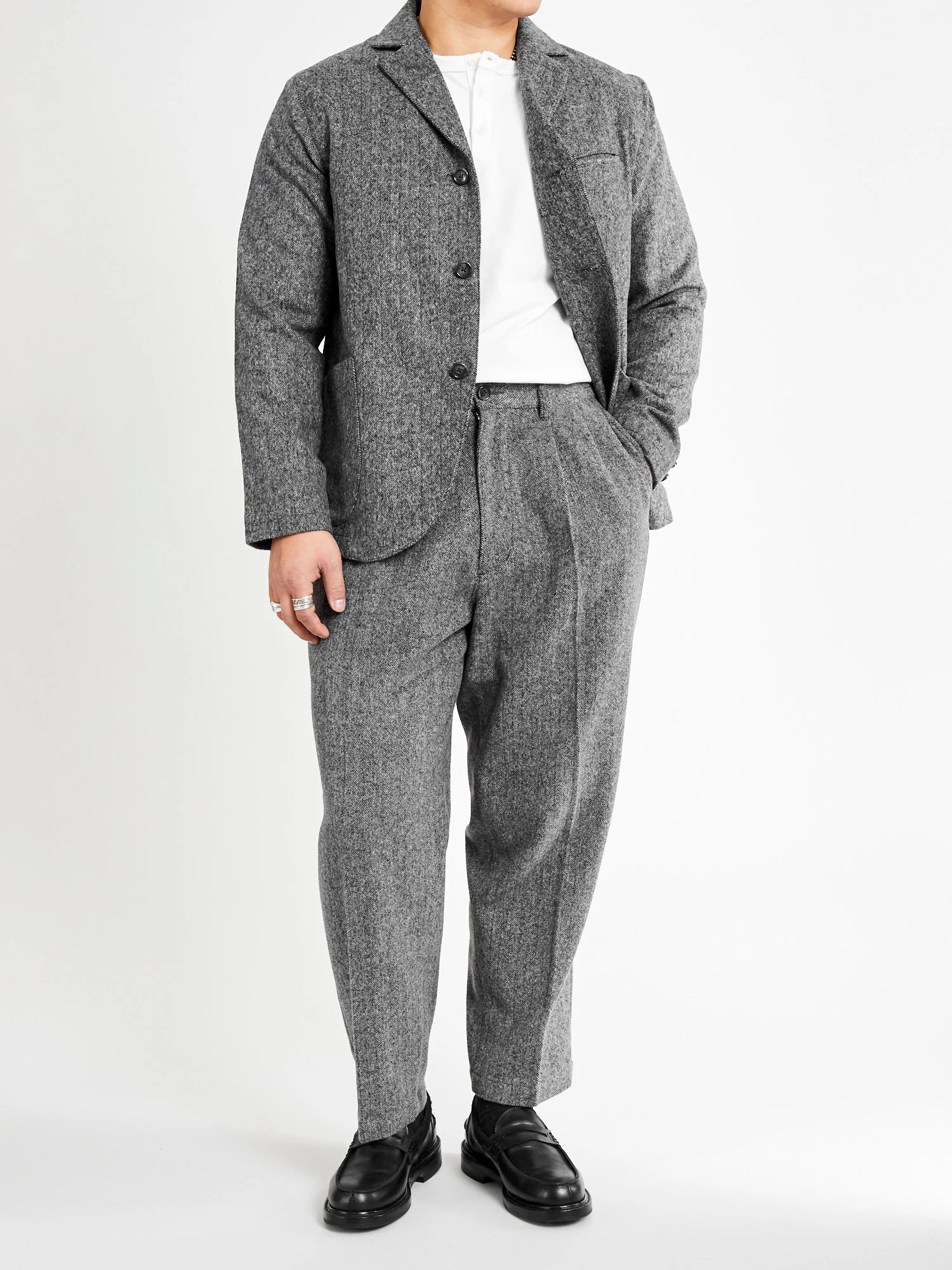 Wool Suit Trousers in Black Herringbone - Image 14