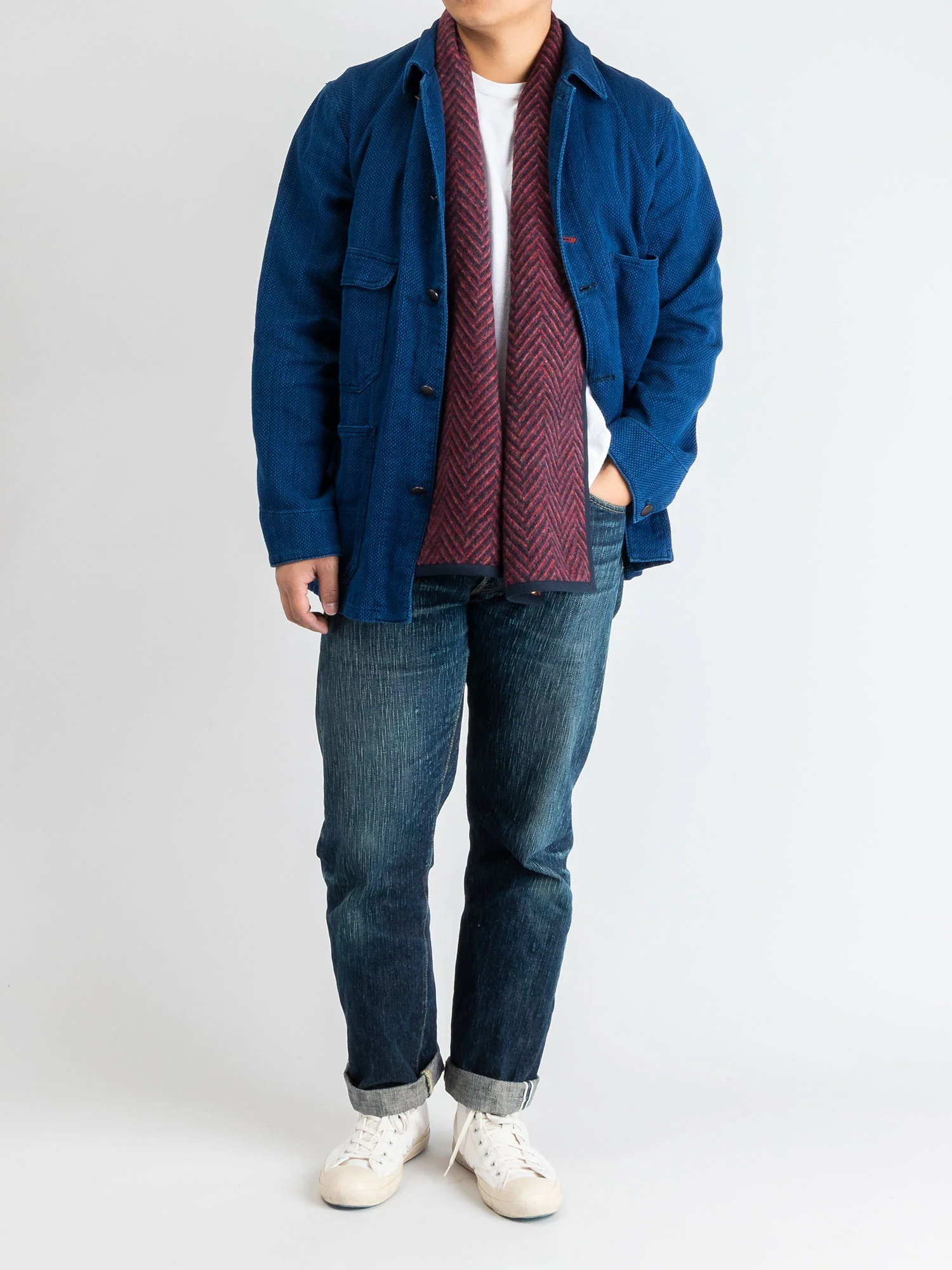 Yarn Dyed Sashiko Railroad Jacket in Indigo - Image 12